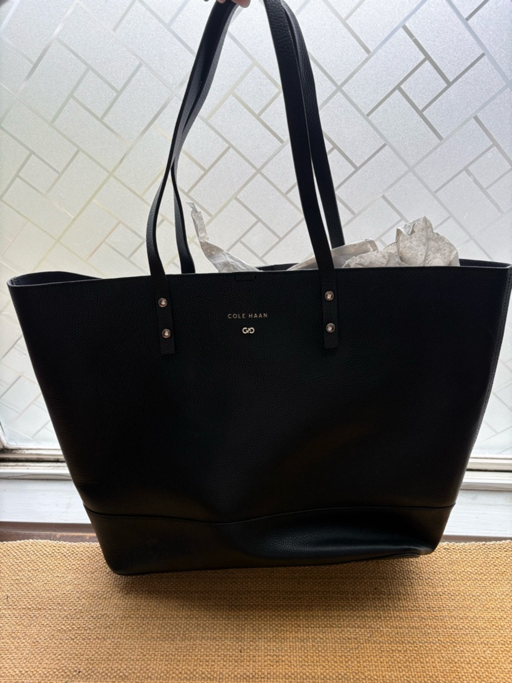 Cole Haan Black Pebbled Leather Tote with Gold Accent